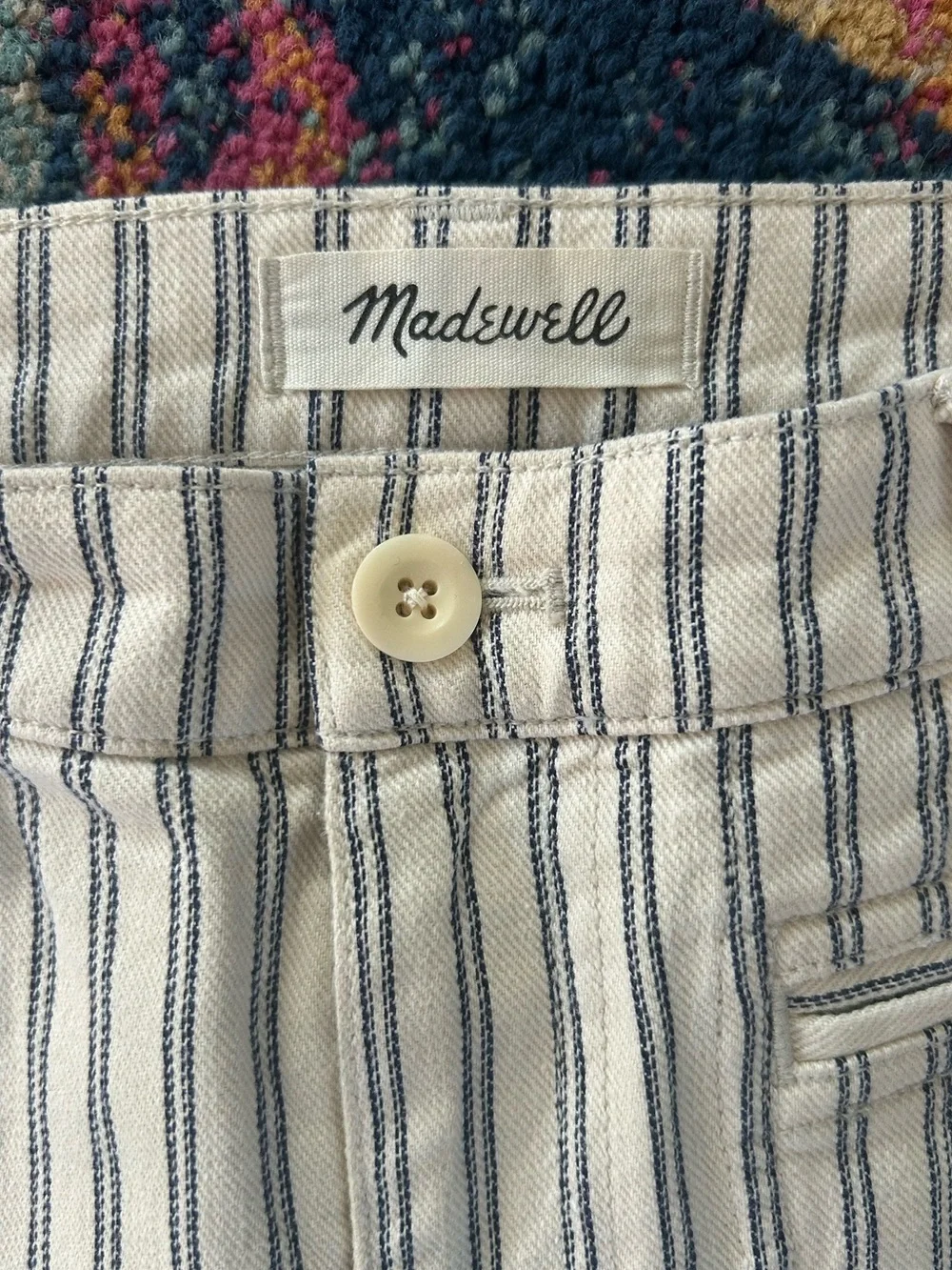 Madewell | Women’s Cream/Navy Double Pinstripe Wide Leg Cropped Pants Size 27